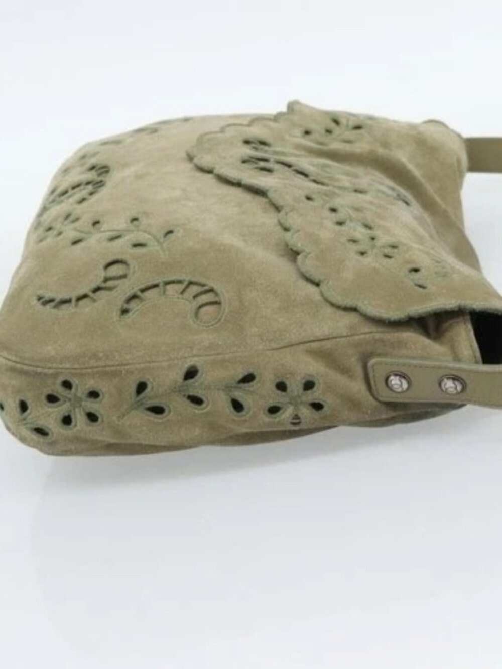 CHANEL Shoulder Bag Suede Leather Khaki Silver CC Auth mr2540A - Picture 4 of 16